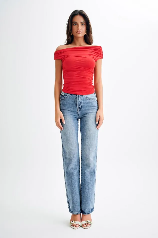 Women Meshki Tops Alayna Slinky Ruched Top 8211 Red