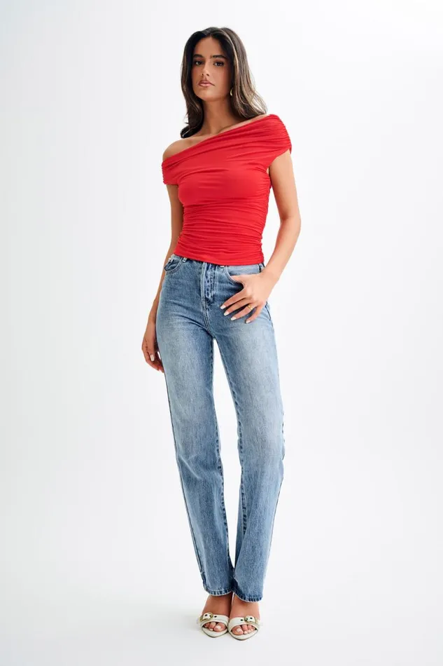 Women Meshki Tops Alayna Slinky Ruched Top 8211 Red