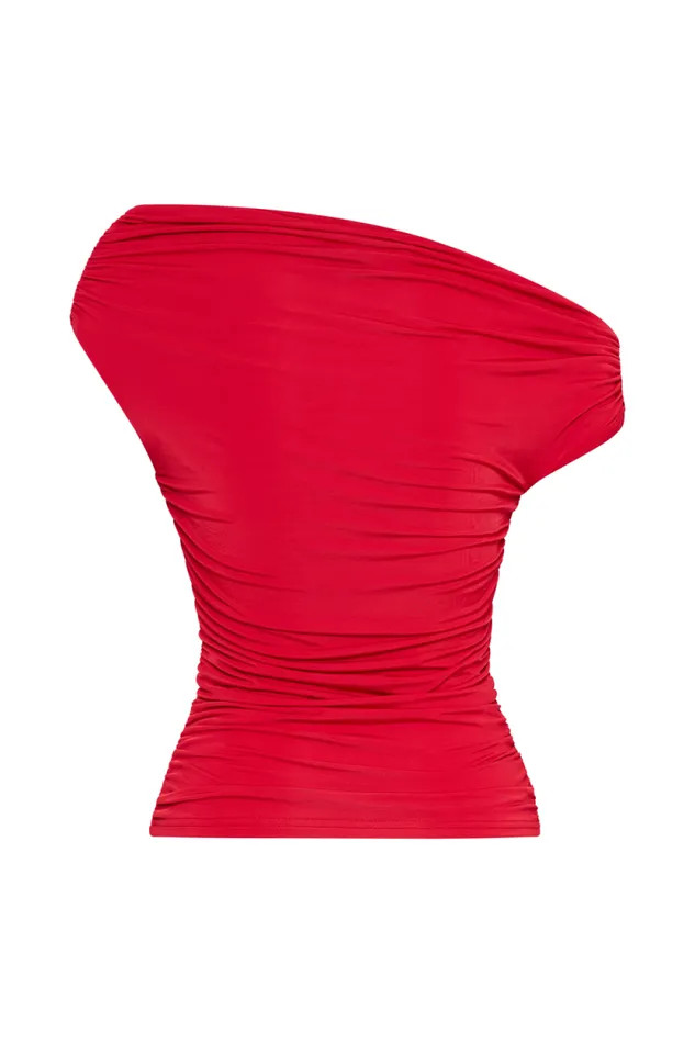 Women Meshki Tops Alayna Slinky Ruched Top 8211 Red