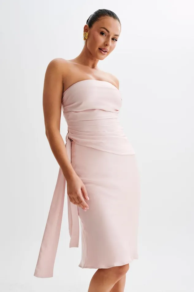 Women Meshki Tops Allegra Satin Ruched Strapless Top 8211 Pale Pink