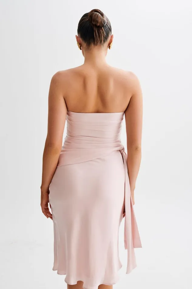 Women Meshki Tops Allegra Satin Ruched Strapless Top 8211 Pale Pink