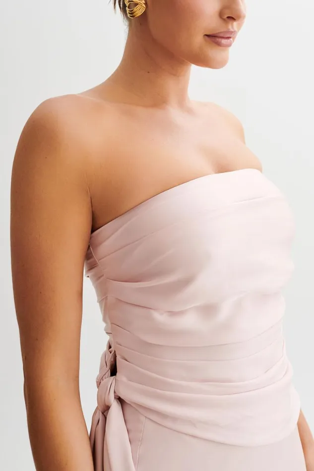 Women Meshki Tops Allegra Satin Ruched Strapless Top 8211 Pale Pink