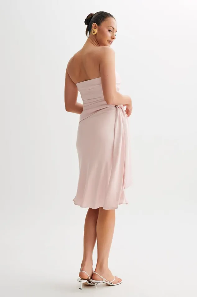 Women Meshki Tops Allegra Satin Ruched Strapless Top 8211 Pale Pink