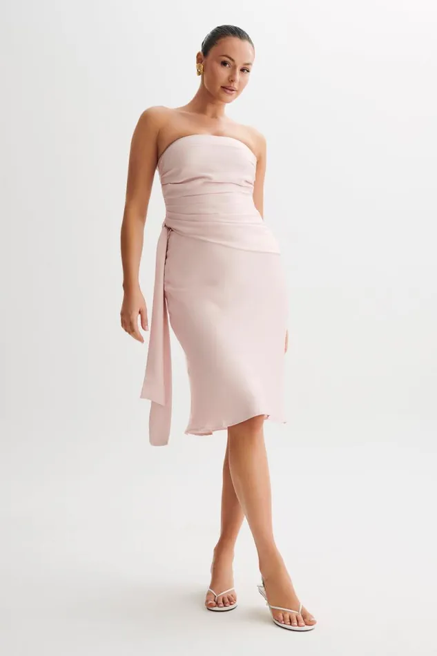Women Meshki Tops Allegra Satin Ruched Strapless Top 8211 Pale Pink