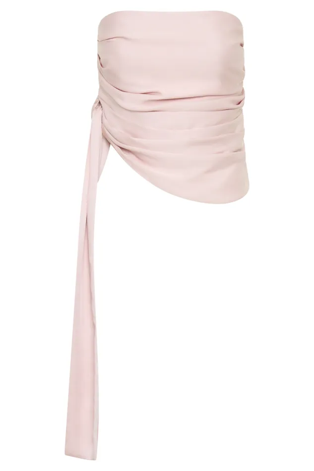 Women Meshki Tops Allegra Satin Ruched Strapless Top 8211 Pale Pink