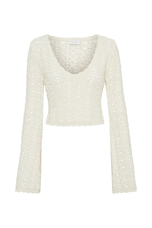 Women Meshki Tops Anais Scalloped Long Sleeve Knit Top 8211 Ivory