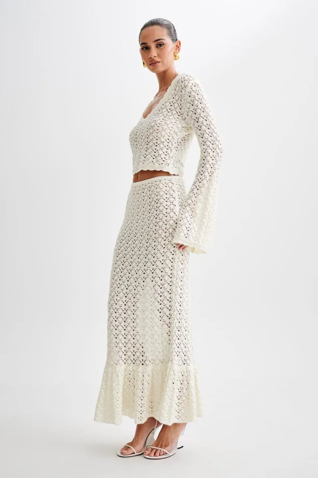 Women Meshki Tops Anais Scalloped Long Sleeve Knit Top 8211 Ivory