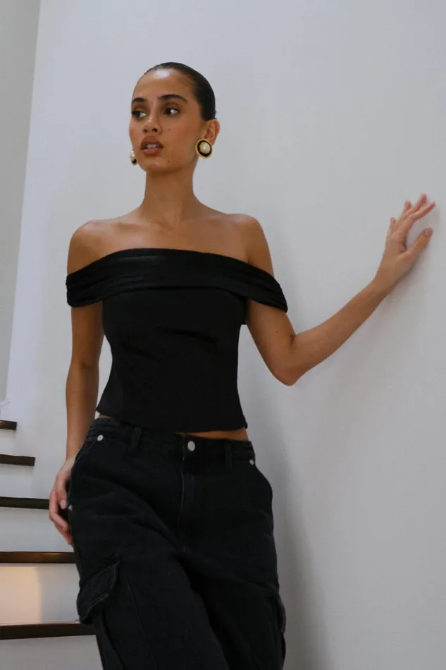 Women Meshki Tops Anysa Satin Strapless Top 8211 Black