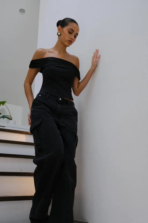 Women Meshki Tops Anysa Satin Strapless Top 8211 Black