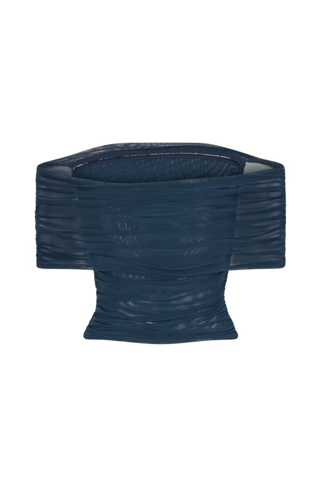 Women Meshki Tops Arna Off Shoulder Mesh Crop Top 8211 Midnight Blue