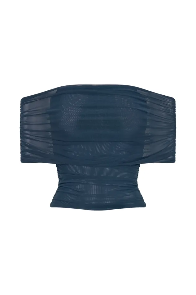 Women Meshki Tops Arna Off Shoulder Mesh Crop Top 8211 Midnight Blue