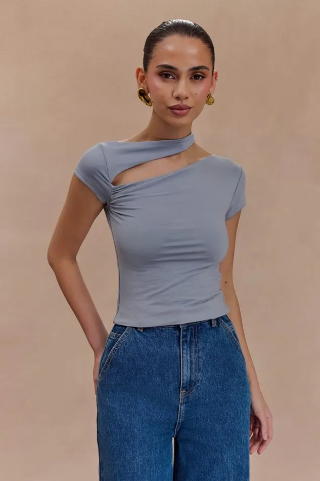 Women Meshki Tops Aurelie Cut Out Short Sleeve Top 8211 Slate Grey