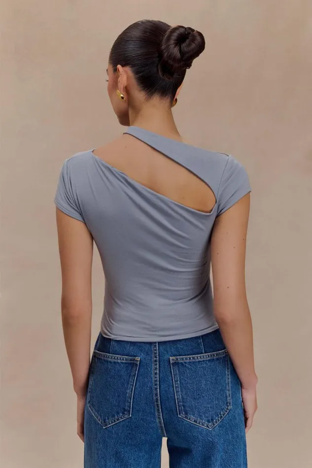 Women Meshki Tops Aurelie Cut Out Short Sleeve Top 8211 Slate Grey