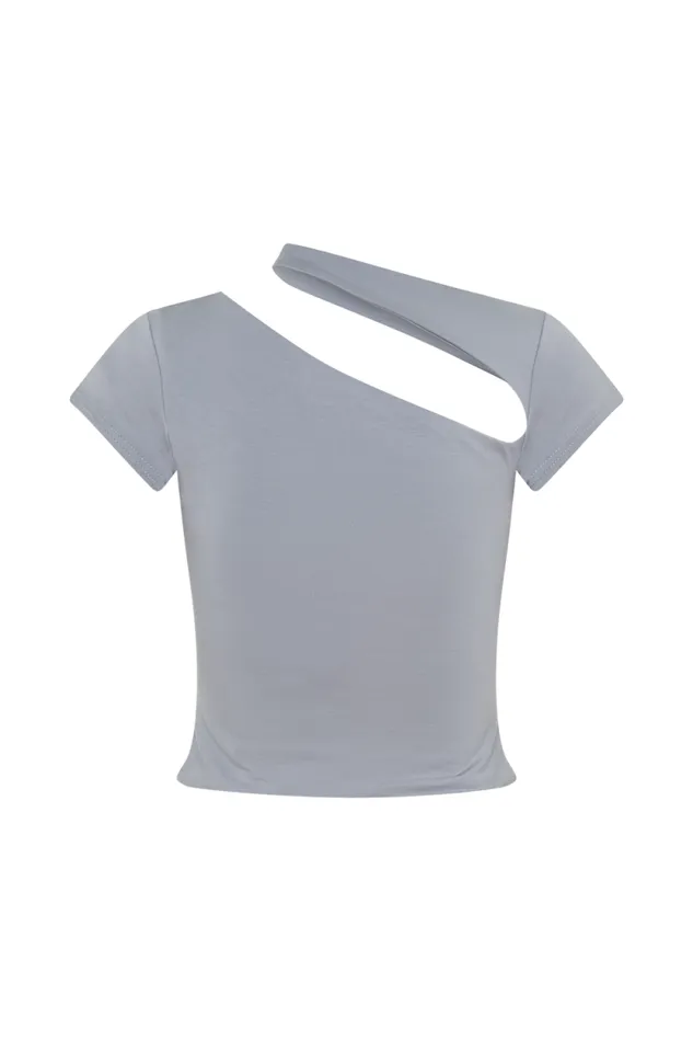 Women Meshki Tops Aurelie Cut Out Short Sleeve Top 8211 Slate Grey