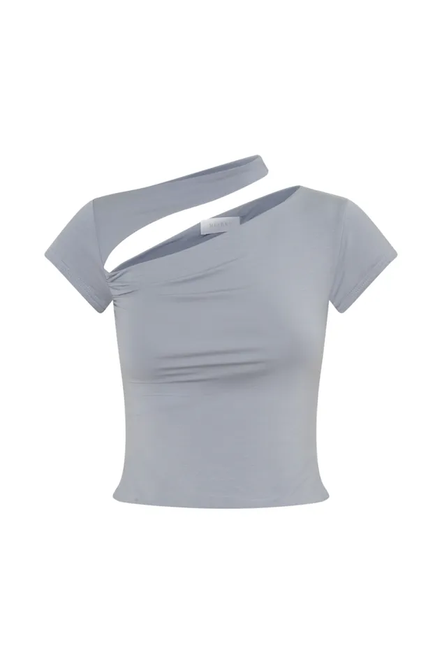 Women Meshki Tops Aurelie Cut Out Short Sleeve Top 8211 Slate Grey