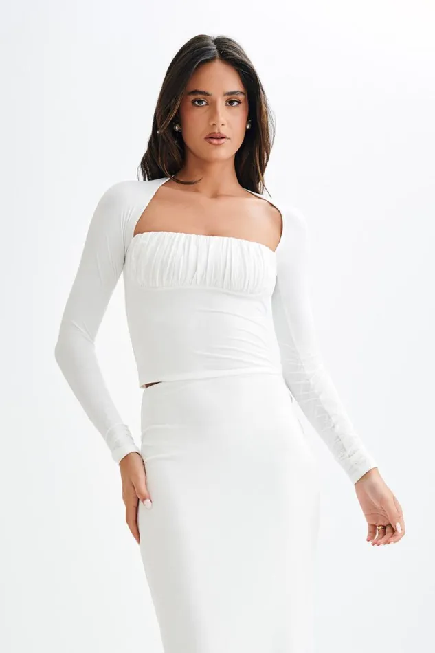 Women Meshki Tops Billie Slinky Ruched Long Sleeve Top 8211 White
