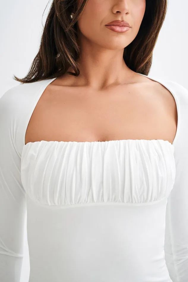 Women Meshki Tops Billie Slinky Ruched Long Sleeve Top 8211 White