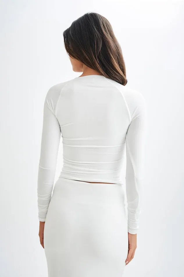 Women Meshki Tops Billie Slinky Ruched Long Sleeve Top 8211 White