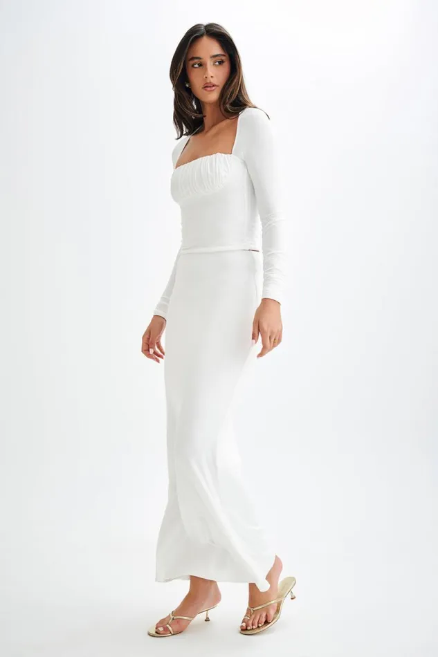 Women Meshki Tops Billie Slinky Ruched Long Sleeve Top 8211 White