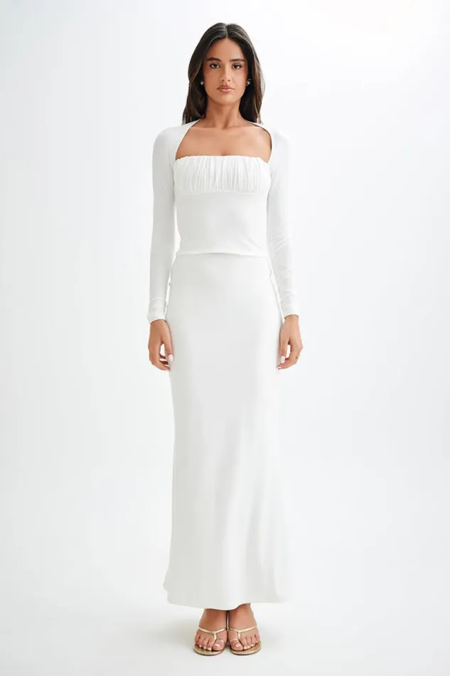 Women Meshki Tops Billie Slinky Ruched Long Sleeve Top 8211 White