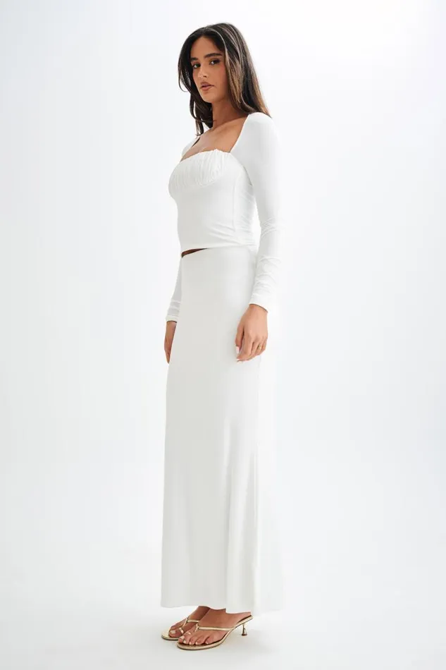 Women Meshki Tops Billie Slinky Ruched Long Sleeve Top 8211 White