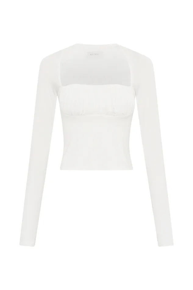 Women Meshki Tops Billie Slinky Ruched Long Sleeve Top 8211 White