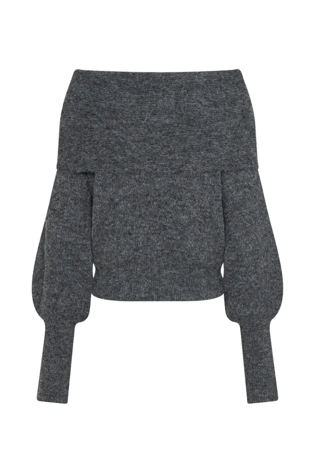 Women Meshki Tops Charlotte Off Shoulder Knit Long Sleeve Top 8211 Charcoal Marle
