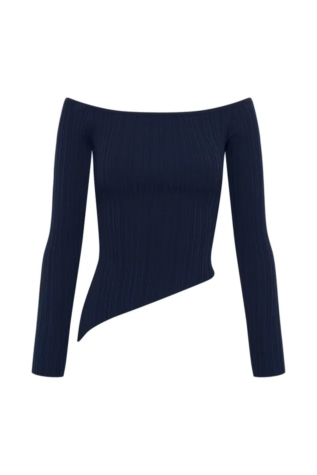 Women Meshki Tops Chiara Off Shoulder Rib Knit Top 8211 Navy