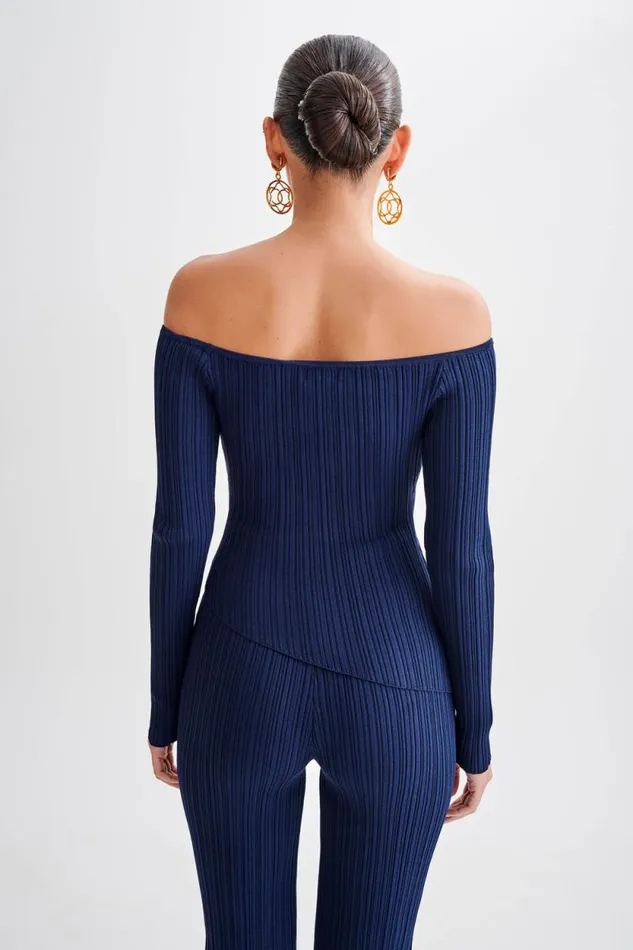 Women Meshki Tops Chiara Off Shoulder Rib Knit Top 8211 Navy
