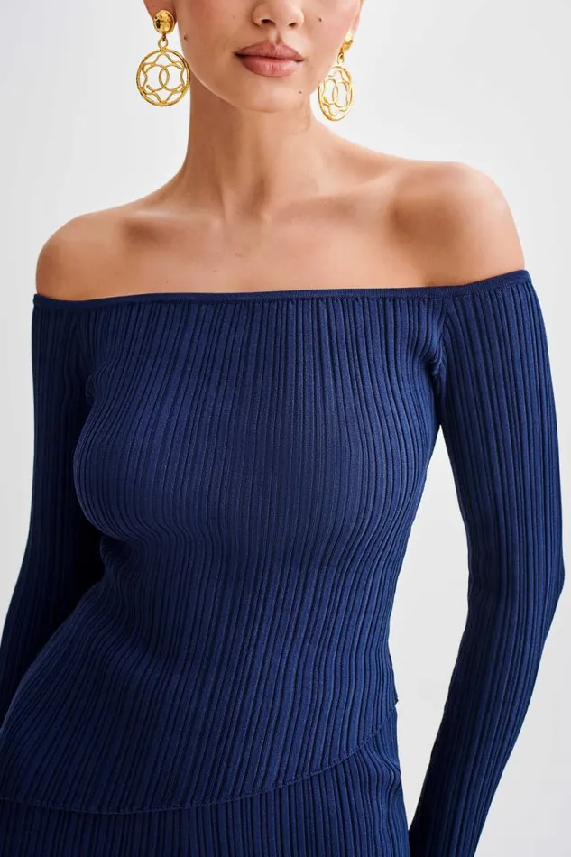 Women Meshki Tops Chiara Off Shoulder Rib Knit Top 8211 Navy