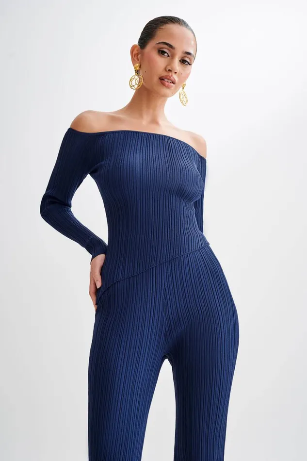 Women Meshki Tops Chiara Off Shoulder Rib Knit Top 8211 Navy