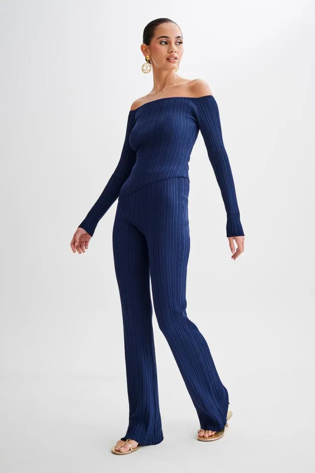 Women Meshki Tops Chiara Off Shoulder Rib Knit Top 8211 Navy