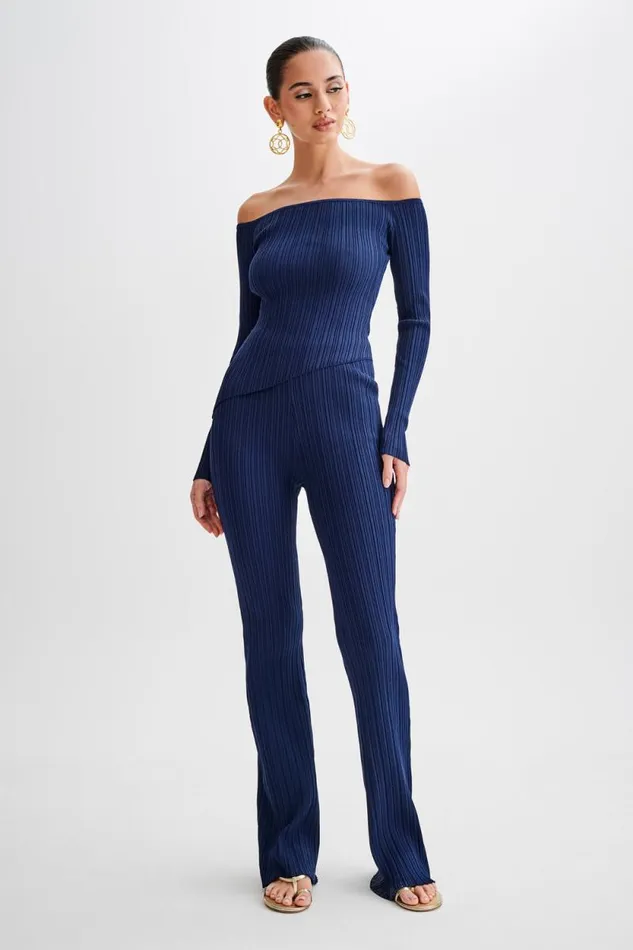 Women Meshki Tops Chiara Off Shoulder Rib Knit Top 8211 Navy