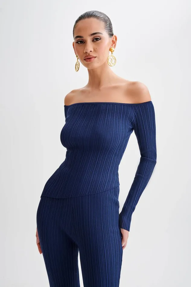 Women Meshki Tops Chiara Off Shoulder Rib Knit Top 8211 Navy