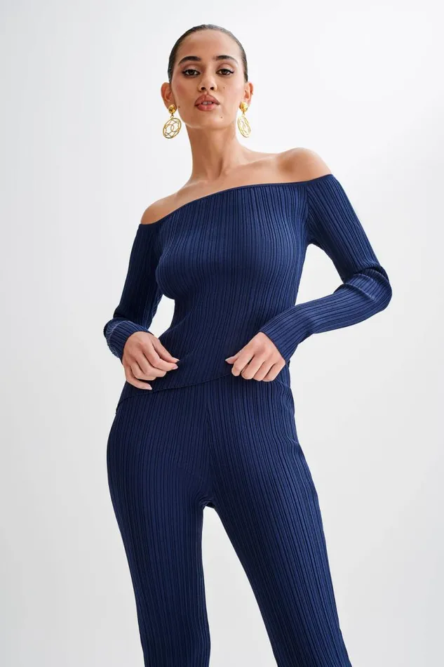Women Meshki Tops Chiara Off Shoulder Rib Knit Top 8211 Navy