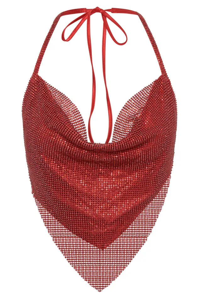 Women Meshki Tops Daphne Diamante Cowl Neck Halter Top 8211 Red Women Meshki Tops Daphne Diamante Cowl Neck Halter Top 8211 Red
