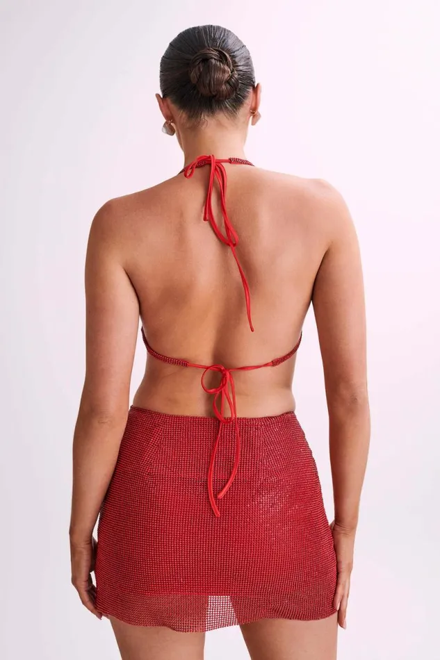 Women Meshki Tops Daphne Diamante Cowl Neck Halter Top 8211 Red Women Meshki Tops Daphne Diamante Cowl Neck Halter Top 8211 Red