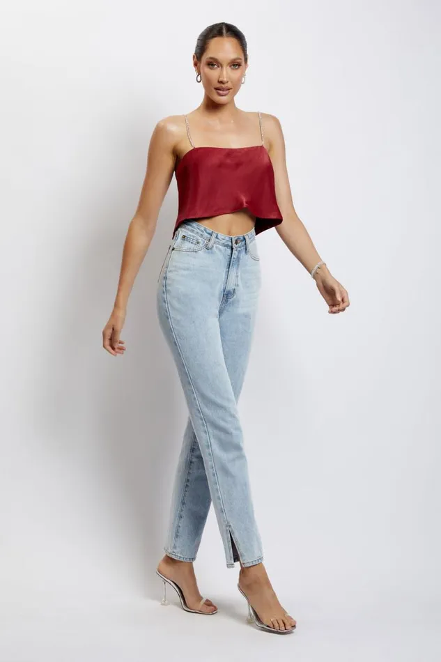 Women Meshki Tops Dayana Straight Cut Crop Top 8211 Wine