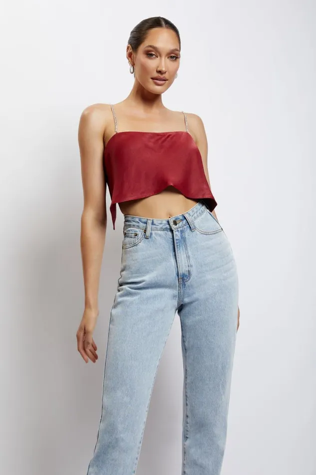 Women Meshki Tops Dayana Straight Cut Crop Top 8211 Wine