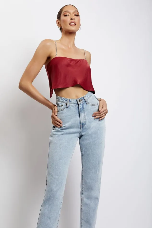 Women Meshki Tops Dayana Straight Cut Crop Top 8211 Wine