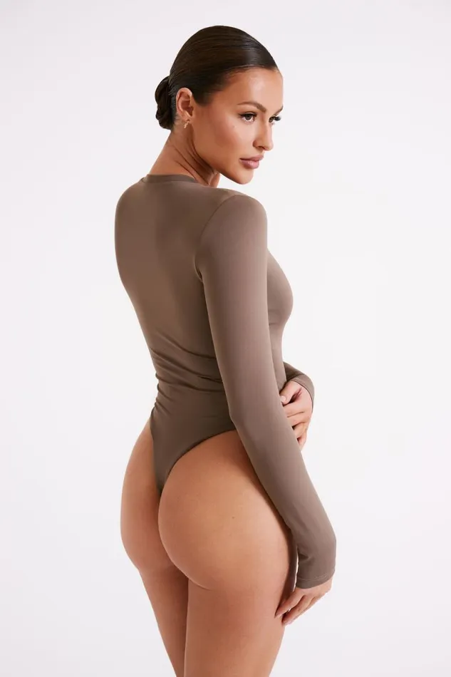Women Meshki Tops Delilah Long Sleeve Crew Neck Bodysuit 8211 Coco
