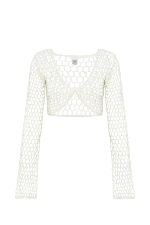 Women Meshki Tops Hallie Twisted Cropped Crochet Top 8211 White