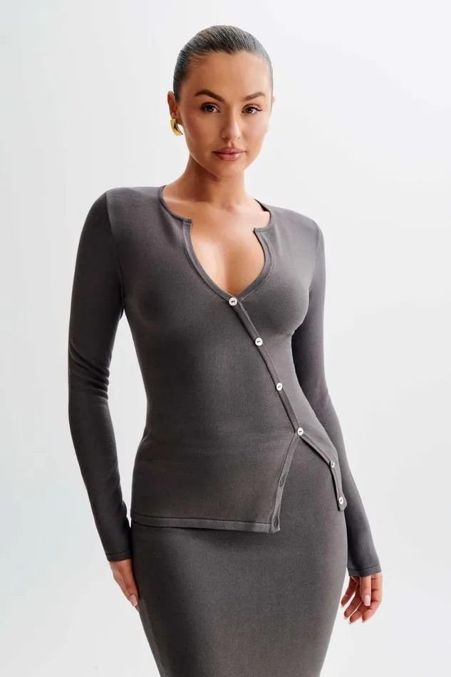 Women Meshki Tops Maisie Asymmetrical Knit Top 8211 Dark Charcoal