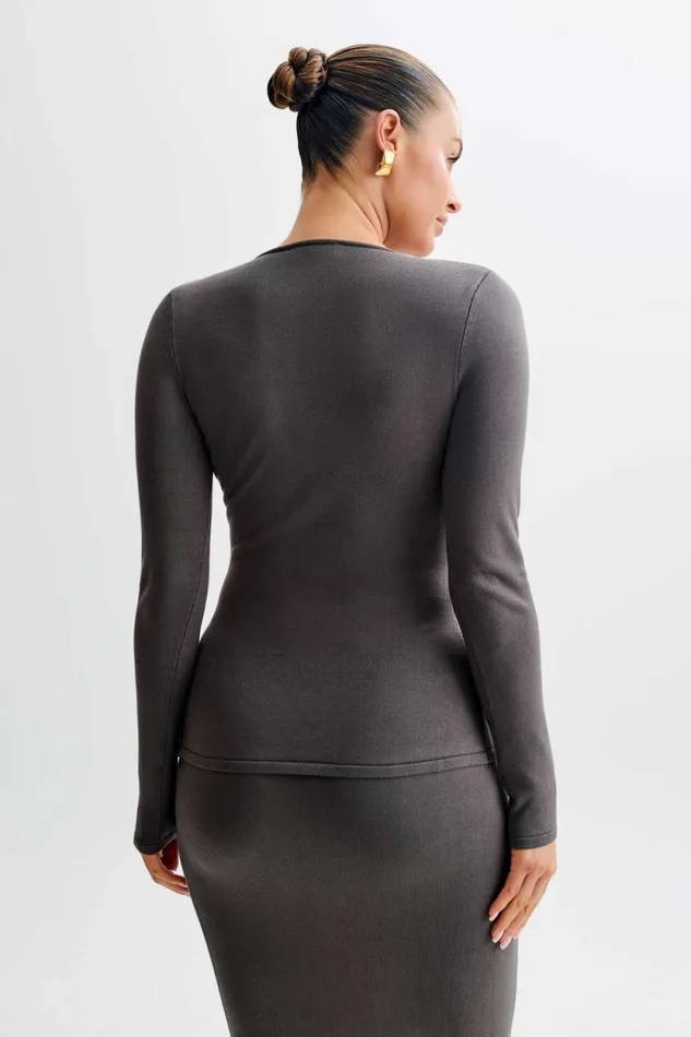 Women Meshki Tops Maisie Asymmetrical Knit Top 8211 Dark Charcoal