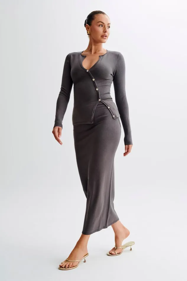 Women Meshki Tops Maisie Asymmetrical Knit Top 8211 Dark Charcoal