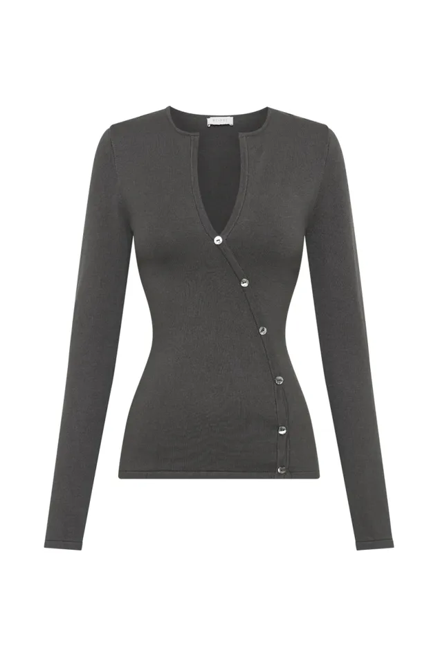 Women Meshki Tops Maisie Asymmetrical Knit Top 8211 Dark Charcoal