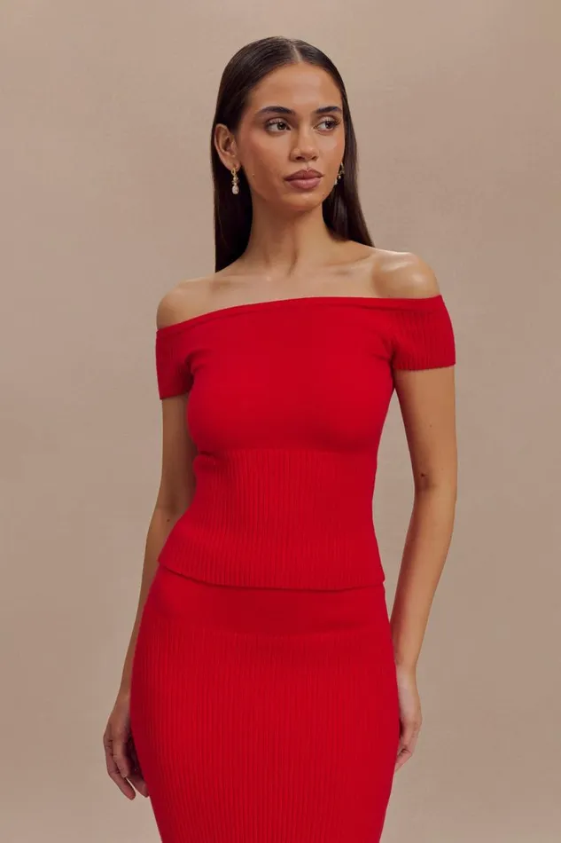 Women Meshki Tops Mathilde Ribbed Knit Off Shoulder Top 8211 Ruby