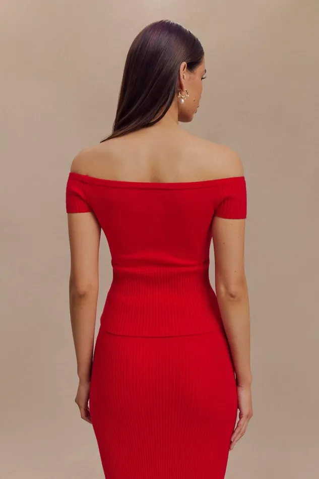 Women Meshki Tops Mathilde Ribbed Knit Off Shoulder Top 8211 Ruby
