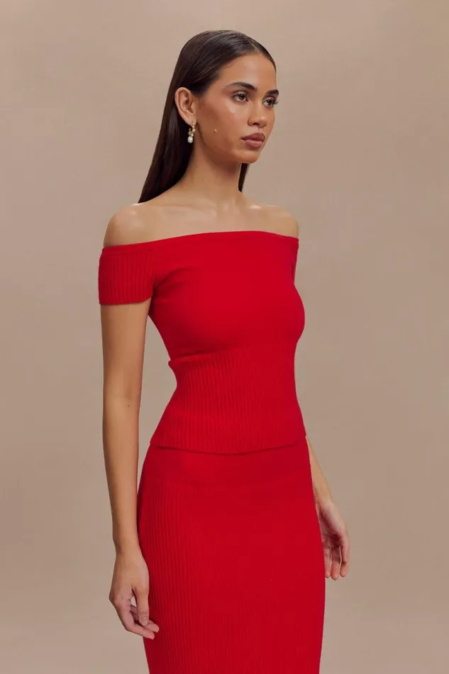 Women Meshki Tops Mathilde Ribbed Knit Off Shoulder Top 8211 Ruby