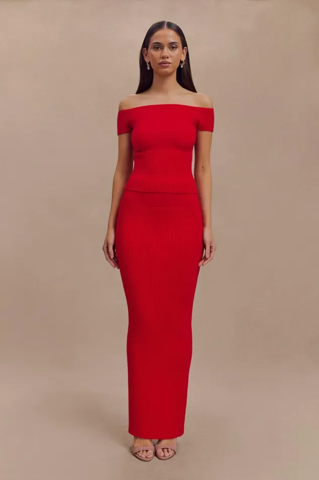 Women Meshki Tops Mathilde Ribbed Knit Off Shoulder Top 8211 Ruby